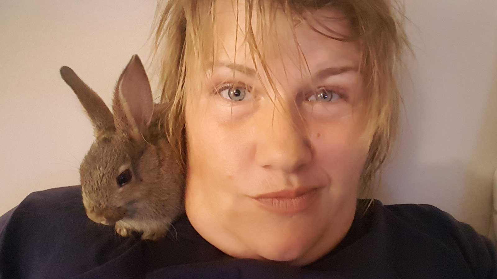 Our adopted bunny Bunbun and I watching Downton Abbey