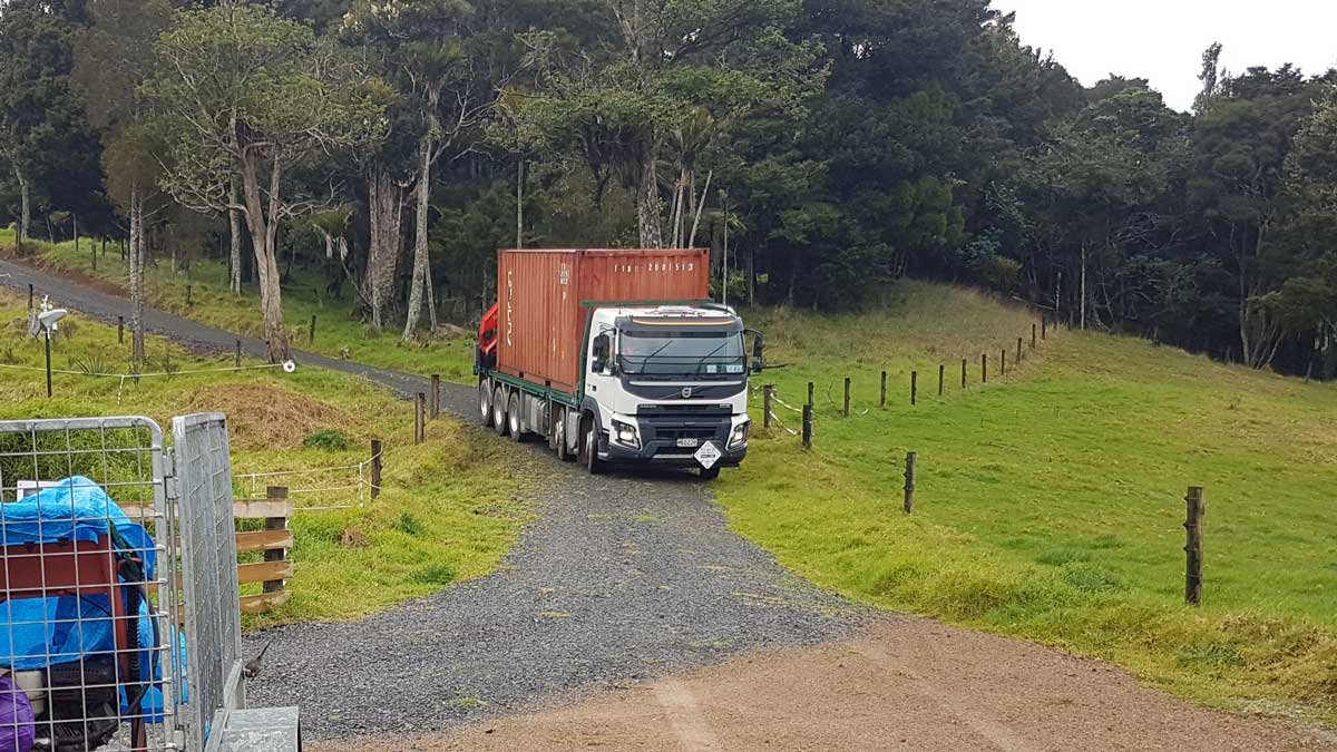 A truck arrives with most of our worldly possessions in a 20ft container