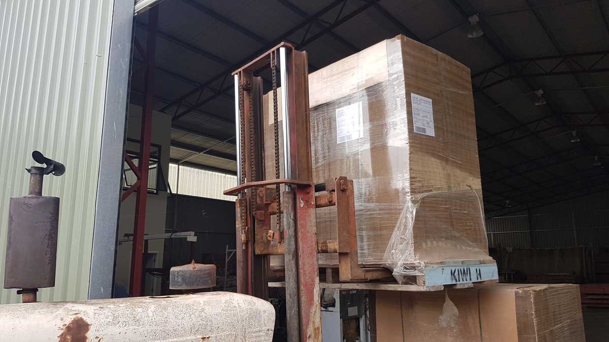 Pallet of cardboard on a forklift