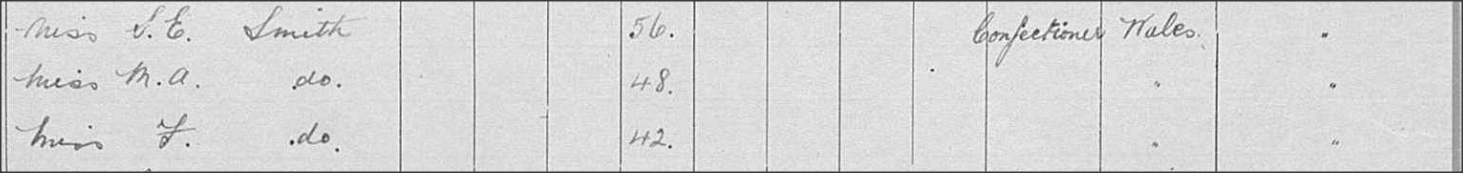 Immigration record (15/9/1915, Rimutaka) for S.E. Smith, M.A. Smith, and F. Smith