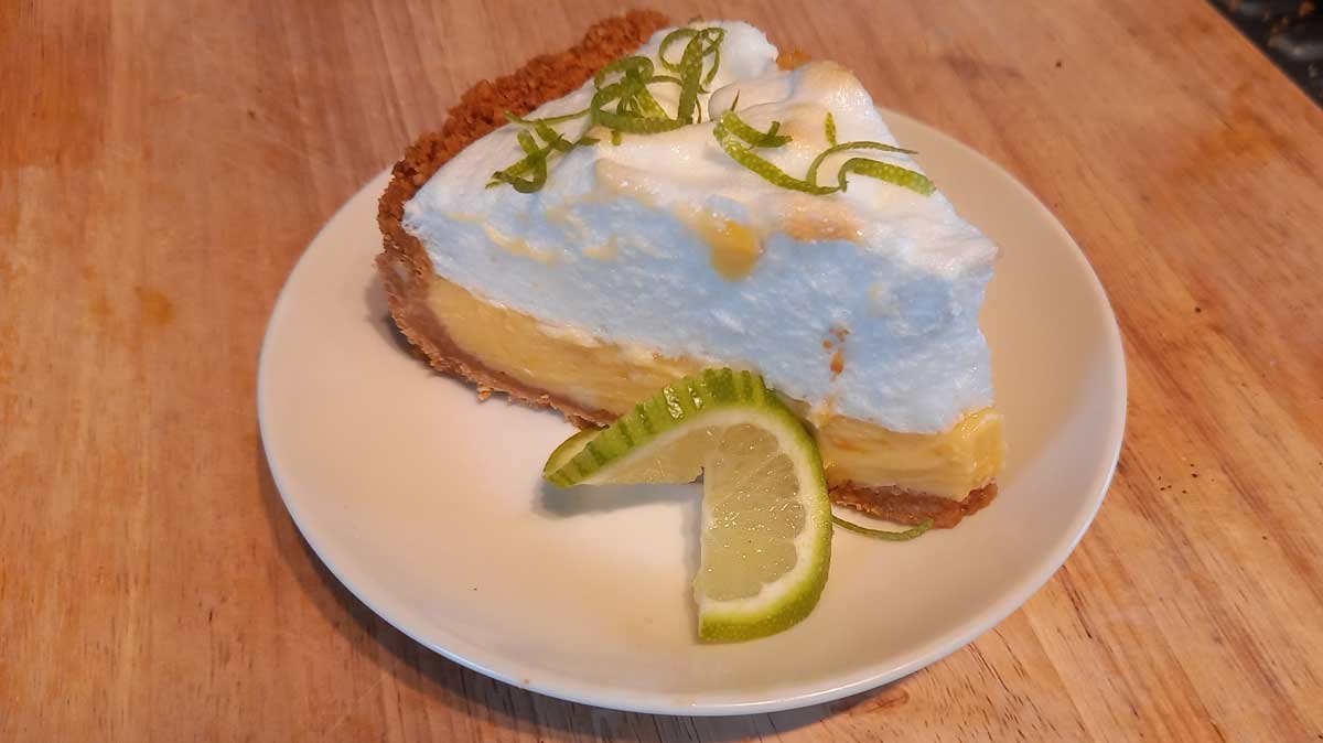 A slice of key lime pie made with key limes