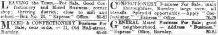 Businesses for sale in the Burnley Express, 23 June 1915