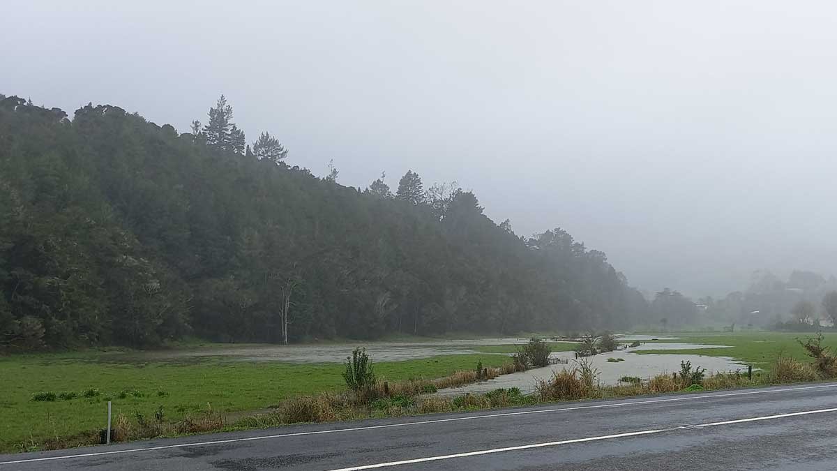 Paddocks opposite the Kaeo Farm and Fuel still flooded 2 days after receiving a month's worth of rain in 24 hours