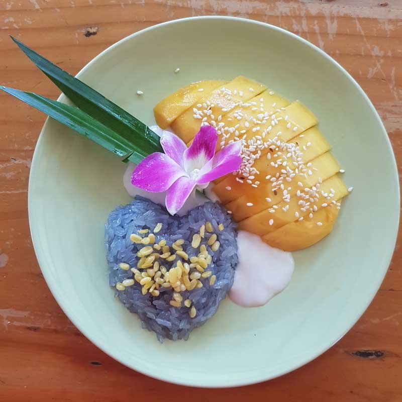 Mango sticky rice made during a Thai cooking class