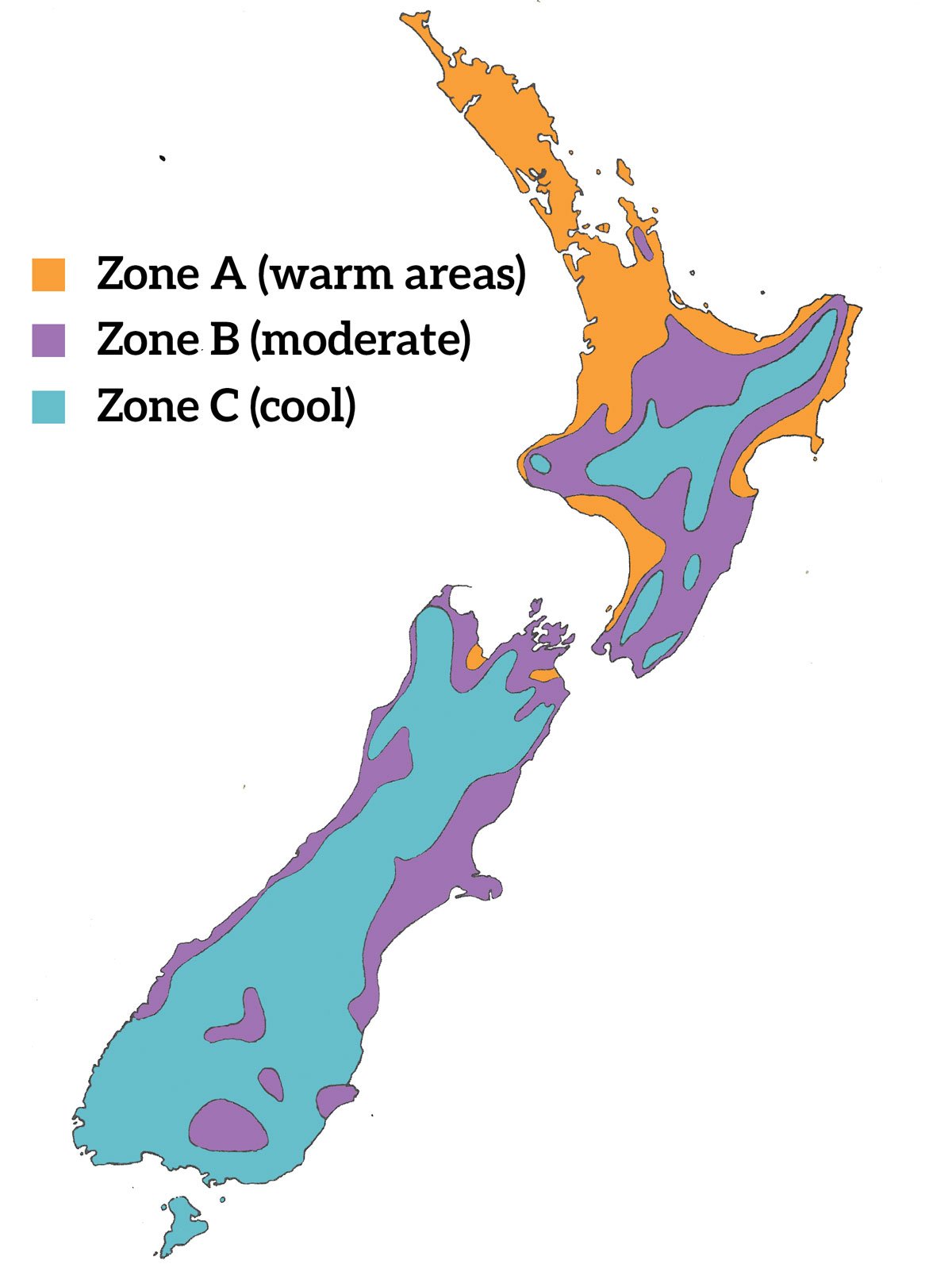 Climate zone map of New Zealand