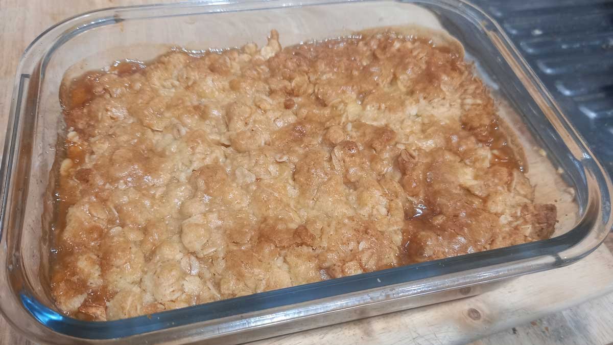 Apple crumble, fresh from the oven.