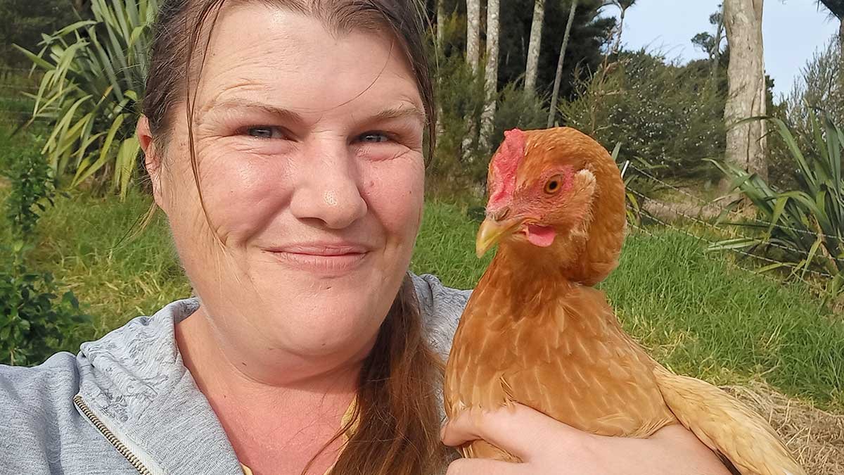 Kat and Pam the chicken