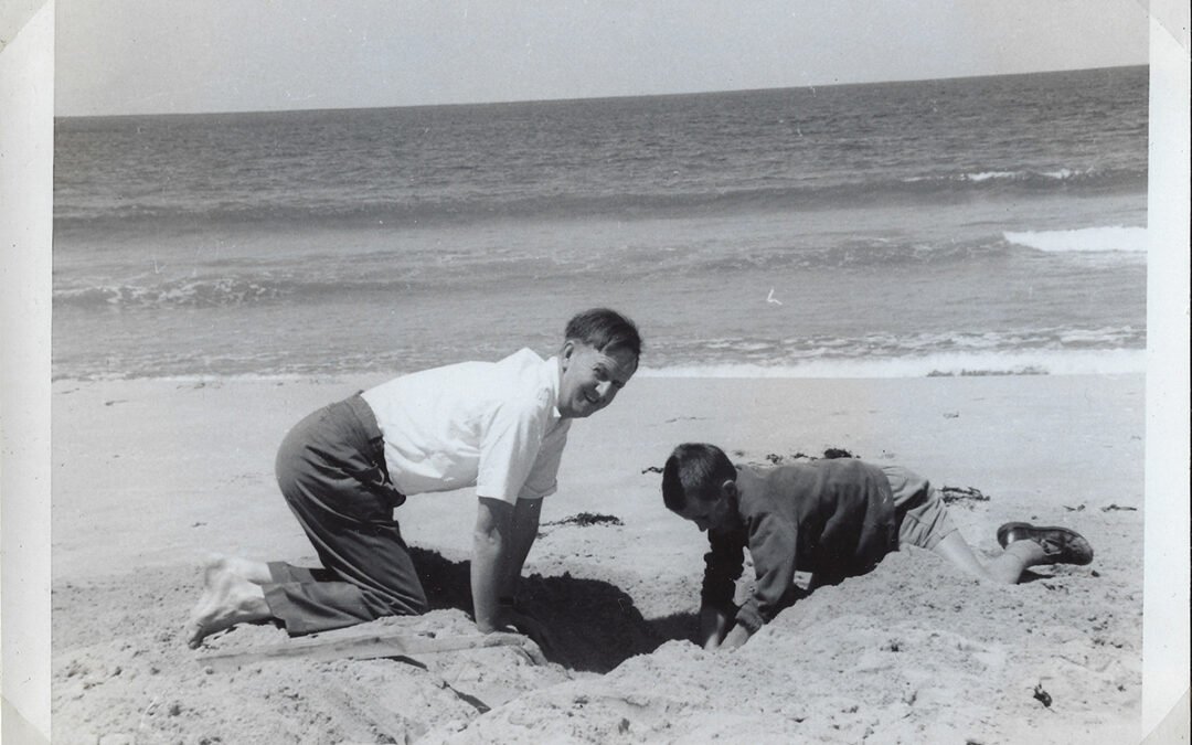 My grandfather and my father (as a child) playing in the sand in New South Wales, Australia, 1965