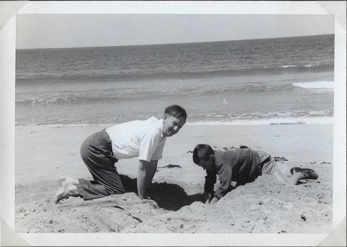 My grandfather and my father (as a child) playing in the sand in New South Wales, Australia, 1965