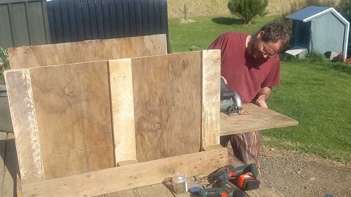 Richard building the new chicken coop.