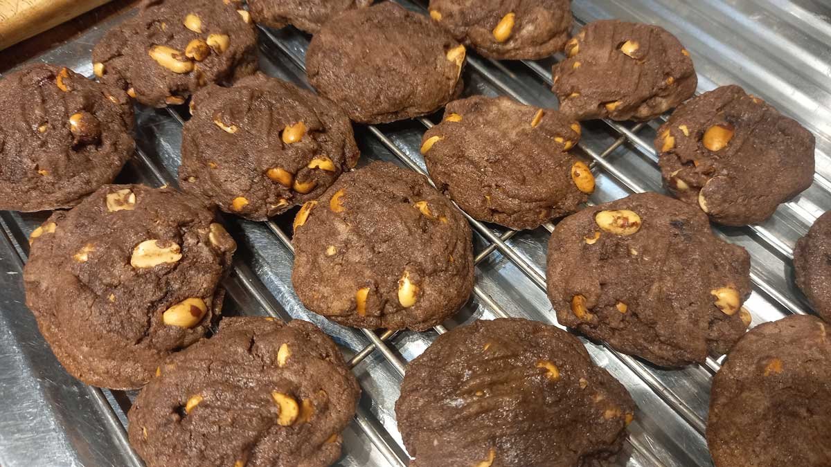 Peanut brownies on a cooling rack