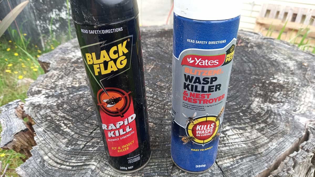 A can of Black Flag and a can of Yates Wasp Spray