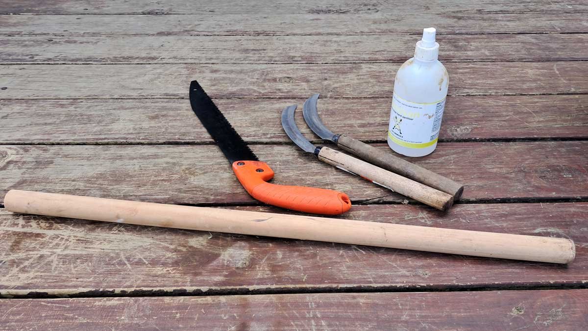 Tools used to tidy up the banana patch