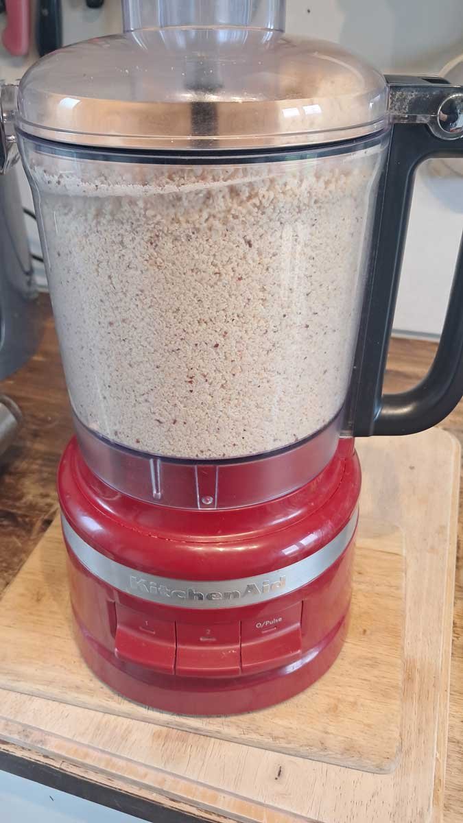 Crushed peanuts in a blender.
