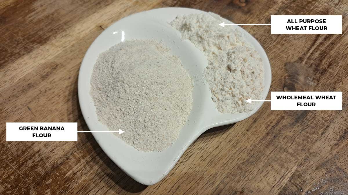 Comparing green banana flour to all purpose and wholemeal flours.