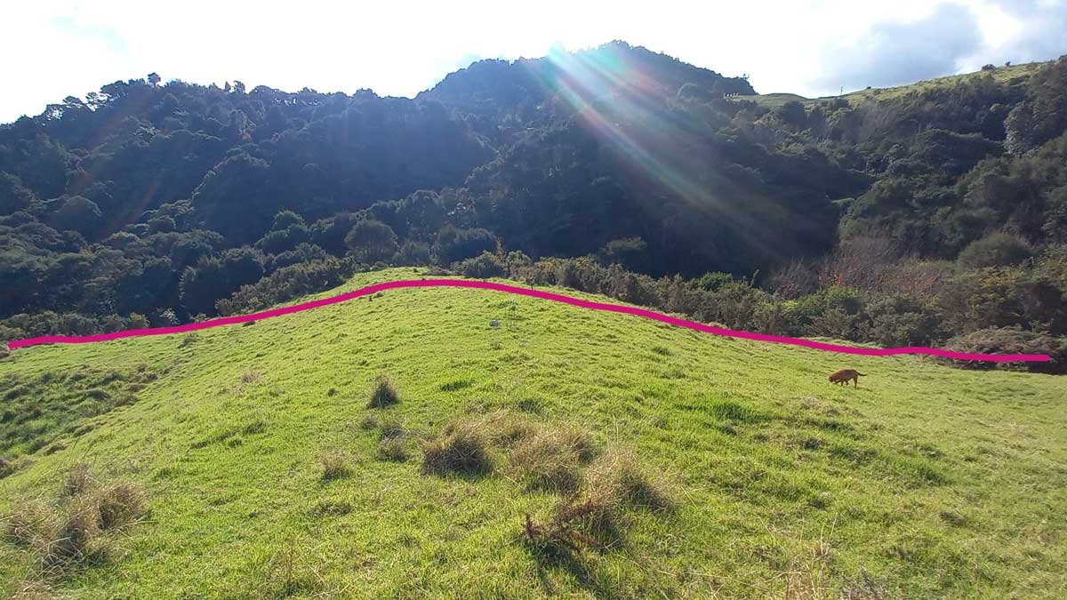 A wide-angle shot of the full-length of the new fence path showing the slopes. A wide-angle shot of the full-length of the new fence path showing the slopes.