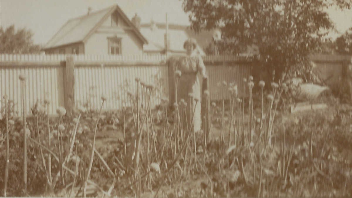 Marion Aline Jenkins (1891-1971) in the garden at Puketapu school.
